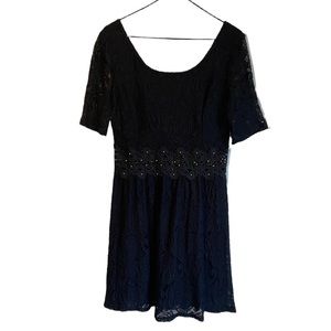 XHILARATION BLACK LACE SHORT SLEEVE MINI DRESS, SIZE MEDIUM